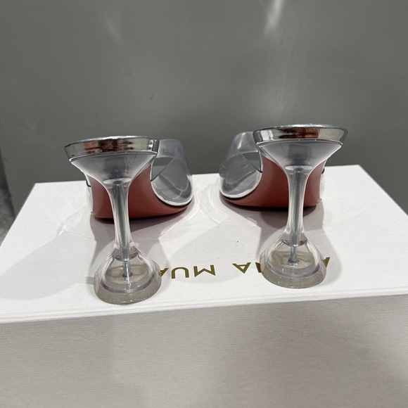 Amina Muaddi Lupita glass clear slipper plexi Silver pvc leather Heels - Picture 6 of 8